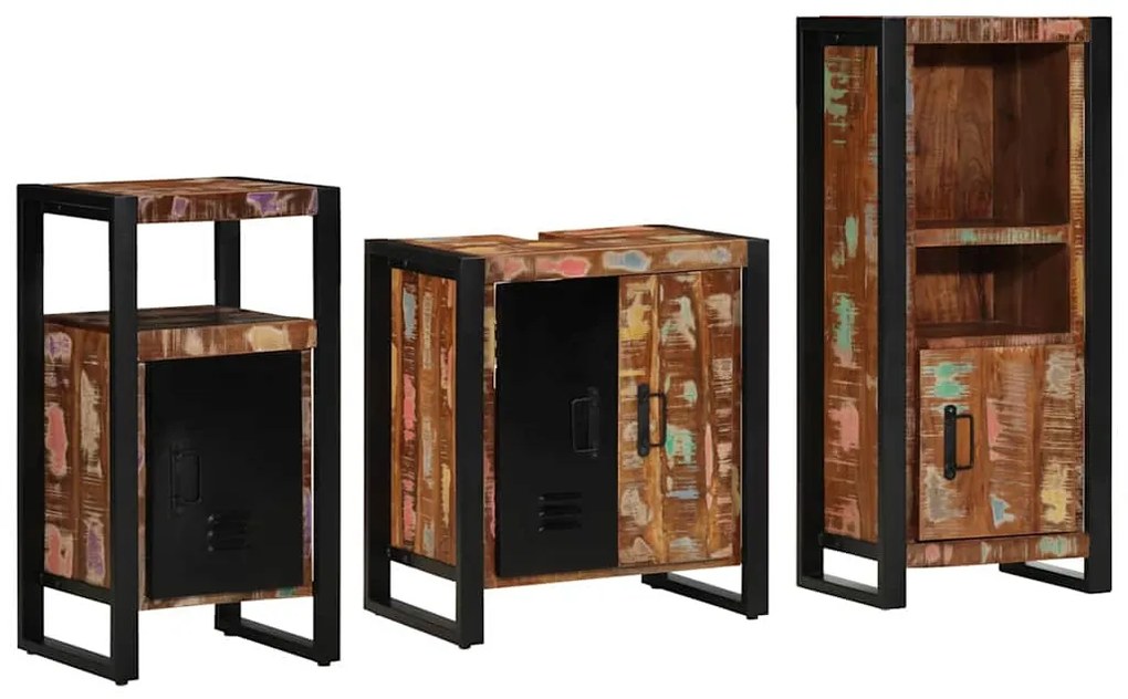 Fürdőszoba bútor szett 3 pcs Szilárd újrahasznosított fa