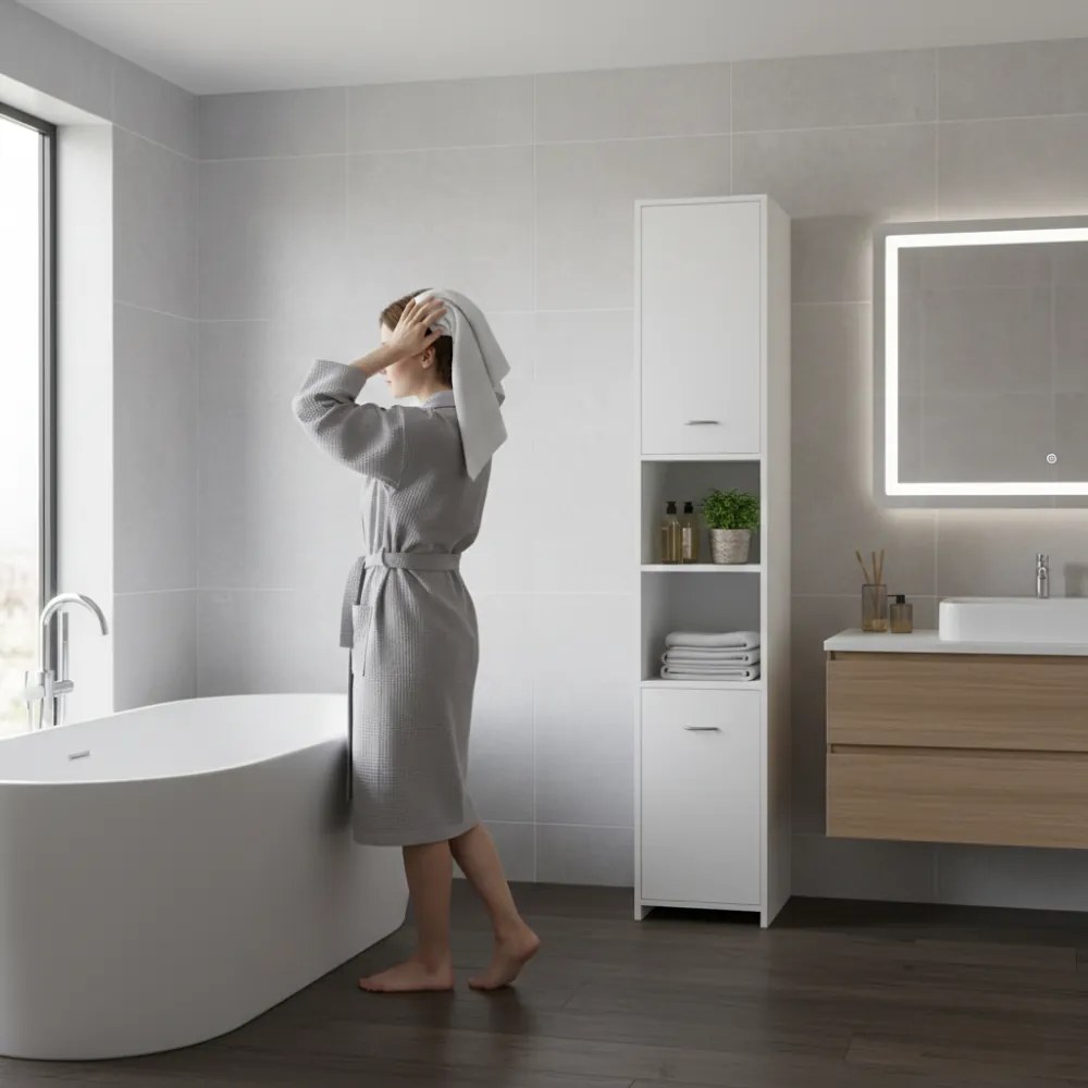 SILKE magas fürdőszobai szekrény, 180×30×30cm, fehér Casaria
