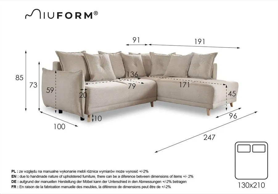 Bézs kordbársony kinyitható sarokkanapé (jobb oldali) Lazy Lukka – Miuform