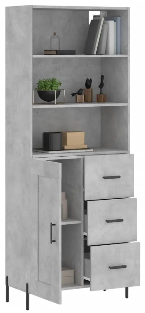 betonszürke szerelt fa magasszekrény 69,5 x 34 x 180 cm