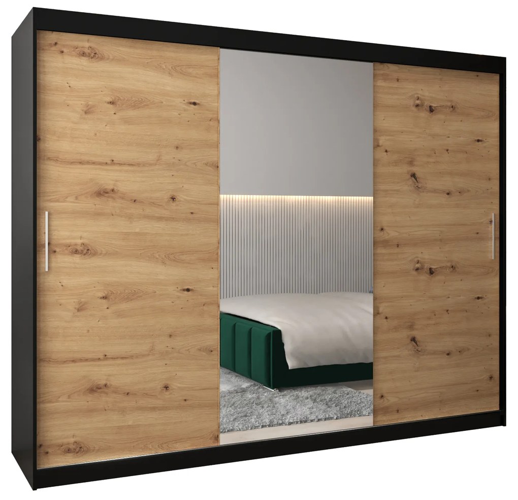 Ruhásszekrény 250 cm Toki 1 (matt fekete + artisan tölgy). 1064949