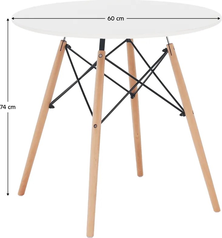 Étkezőasztal, fehér/bükk, átmérő 60 cm, GAMIN NEW 60