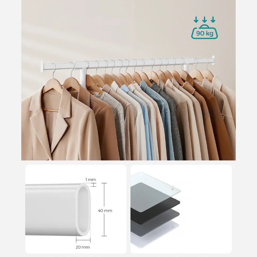 INEZ ruhatartó állvány kerekekkel, max. 90kg, 83,5x45x160cm, fehér SongmicsHome