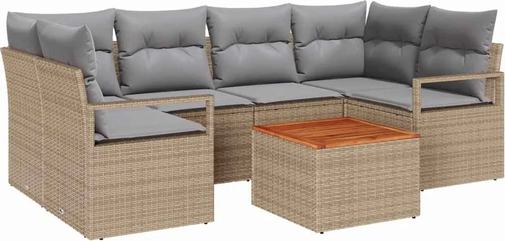 vidaXL Kerti Kanapé Szett párnával 7 pcs Bézs polirattan
