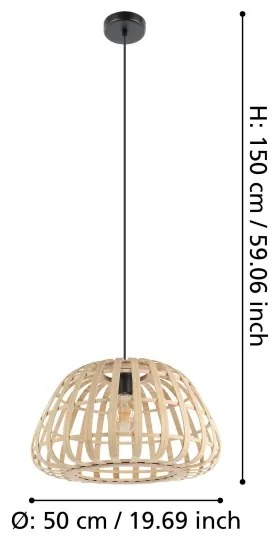 Eglo 390151 - Csillár zsinóron MONTEZUELO 1xE27/40W/230V átm. 50 cm bambusz