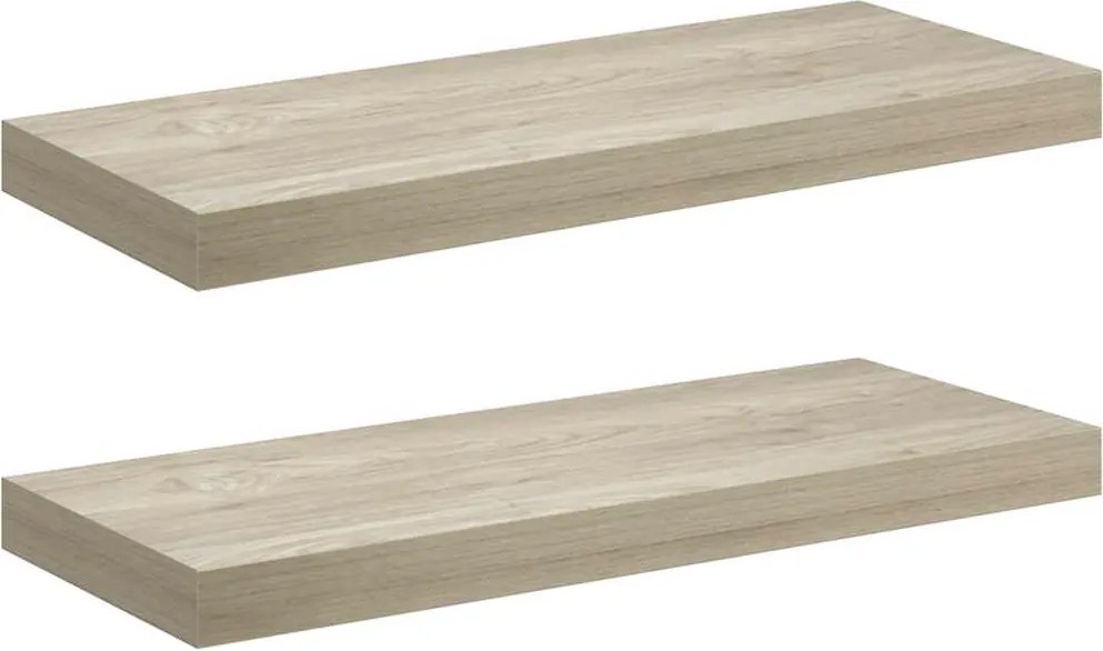 vidaXL 2 db tölgyszínű MDF lebegő fali polc 60 x 23,5 x 3,8 cm