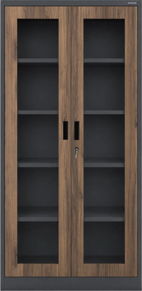 Fém szekrény vitrinnel antracit / dió: Eco Design AMELIA, 900 x 1850 x 400 mm