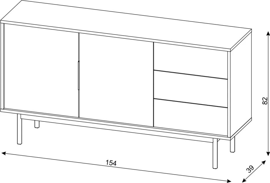 Komód 154 cm 2 ajtóval és 3 fiókkal fekete színben arany fogantyúkkal – VIVA VI02