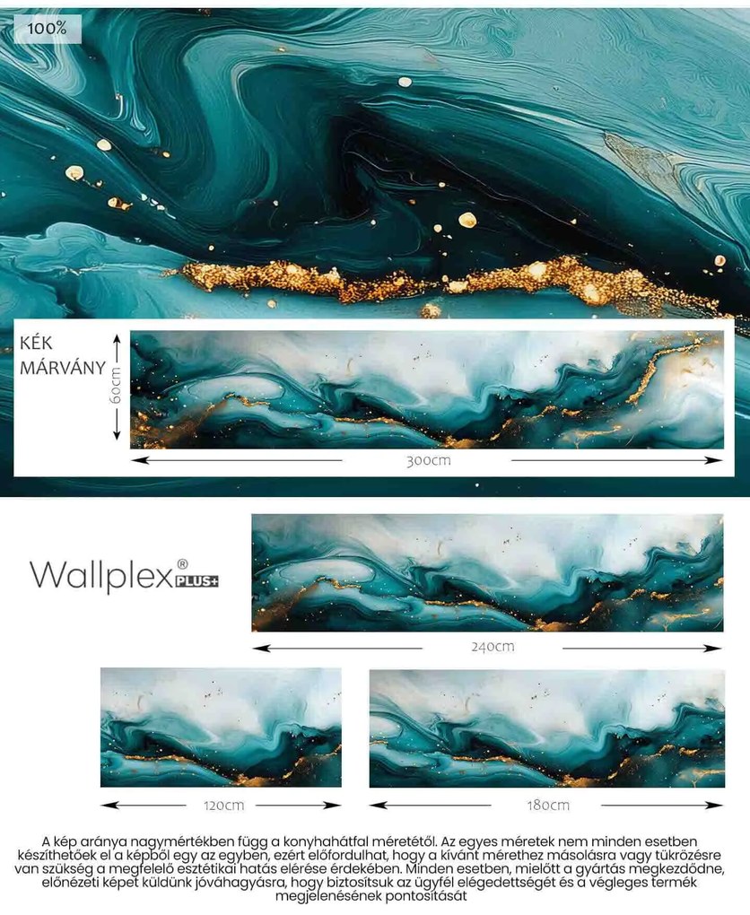 Wallplex konyhahátfal Kék Márvány (Méret: 60x180)