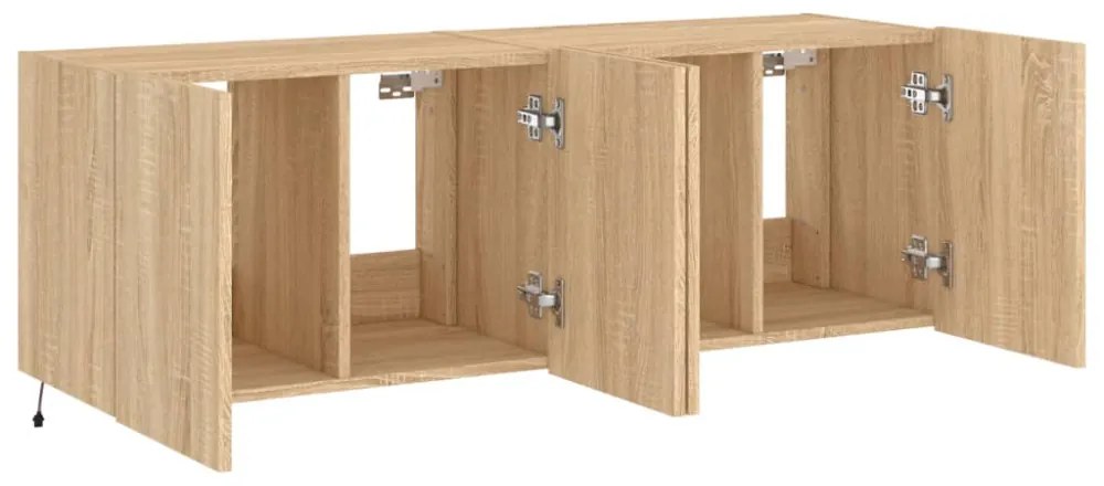 2 db sonoma tölgy színű fali TV-szekrény LED-del 60x35x41 cm