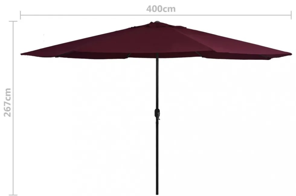 bordó kültéri napernyő fémrúddal 390 cm