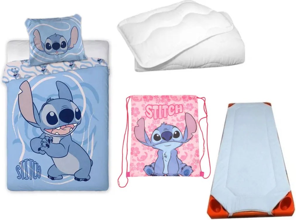 Disney Lilo és Stitch, A csillagkutya Whirlwind Blue Paradise gyerek, ovis ágyneműhuzat, derékalj, tornazsák és paplan/párna szett 100x135 cm 40x60 cm