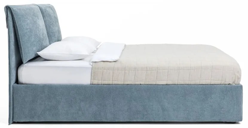 Kék kárpitozott franciaágy tárolóhelyiséggel, matraccal/ráccsal 160x200 cm Thessa Pillow - Bonami Selection