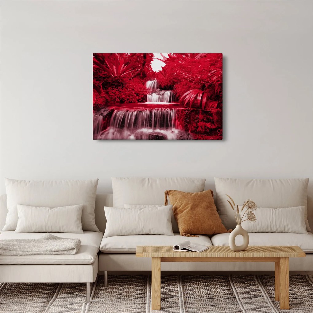 Kép - Indonéziai vízesések piros színben (90x60 cm)
