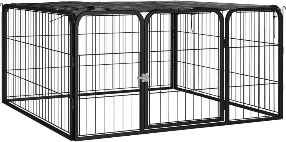 vidaXL 4 paneles fekete porszórt acél kutya járóka 100 x 50 cm