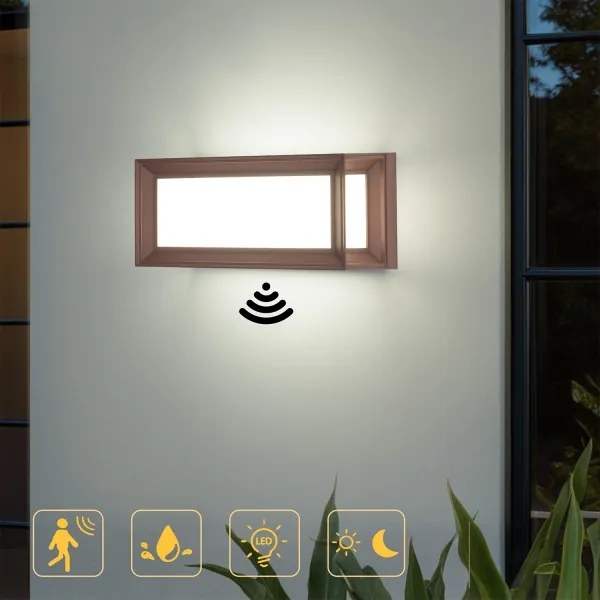 Brilagi - PARKER LED/12W/230V kültéri fali lámpa érzékelővel, barna, IP44