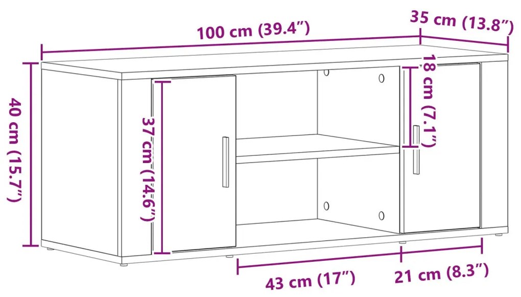 vidaXL TV szekrény Musta tammi 100 x 35 x 40 cm Faanyag