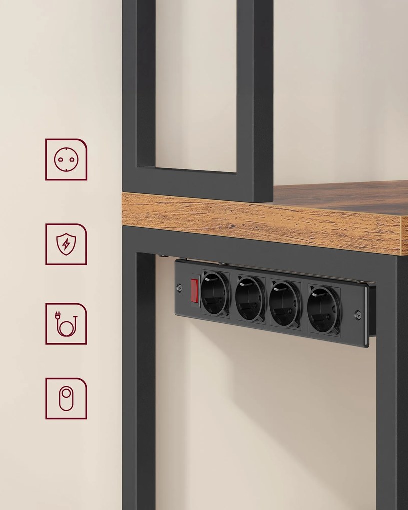 Konyhai polc beépített elosztóval, 40 x 60 x 170 cm, rusztikus barna és fekete