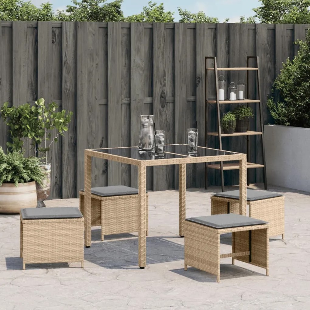 4 db vegyes bézs polyrattan kerti szék párnával 41 x 41 x 36 cm