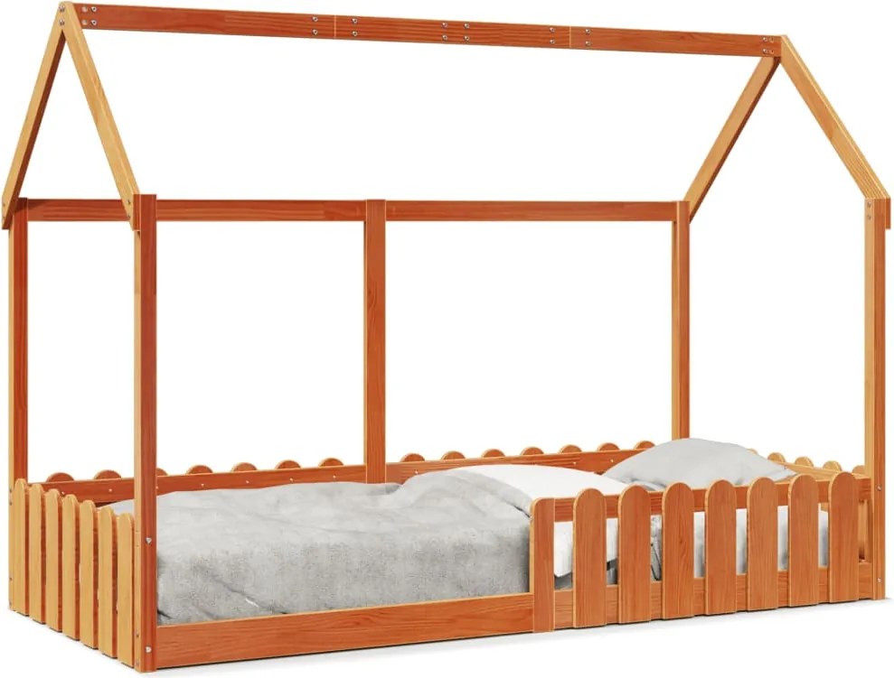 vidaXL viaszbarna tömör fenyőfa házikó gyerekágykeret 90 x 200 cm
