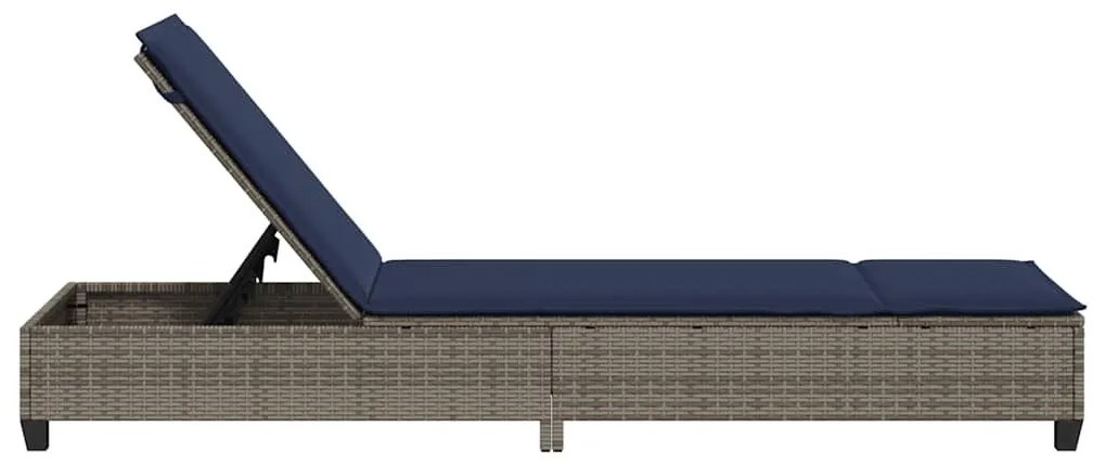 szürke polyrattan napozóágy párnákkal 55x200x25,5 cm