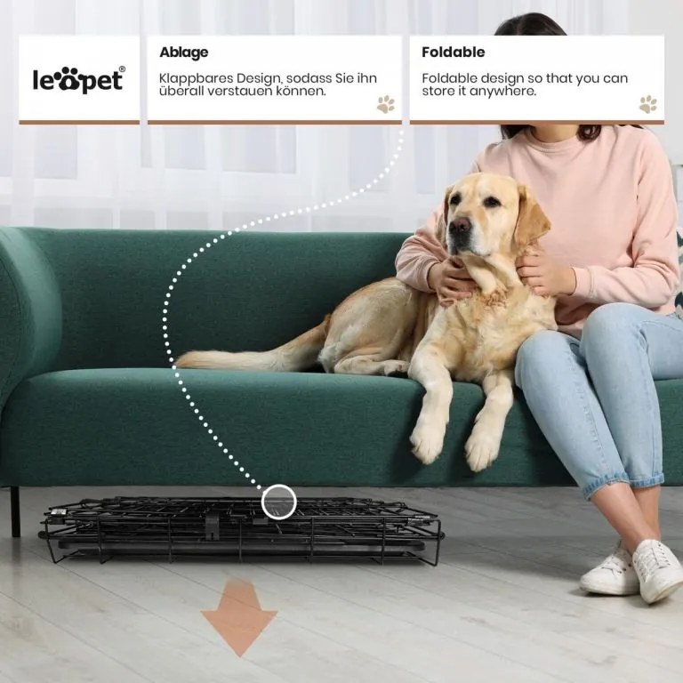 Leopet® Összecsukható kutyaketrec 121x74 x75,5 cm XXL fekete