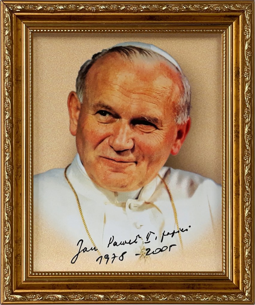 Vászonkép 31x26 Szent II. János Pál Pápa Arany Díszített Keret