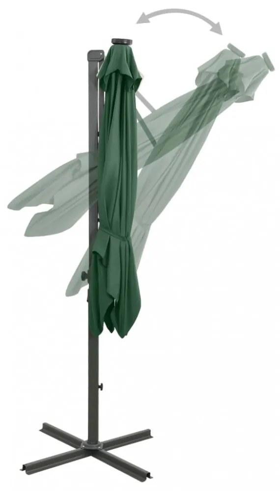 zöld konzolos napernyő rúddal és LED-fényekkel 250 cm