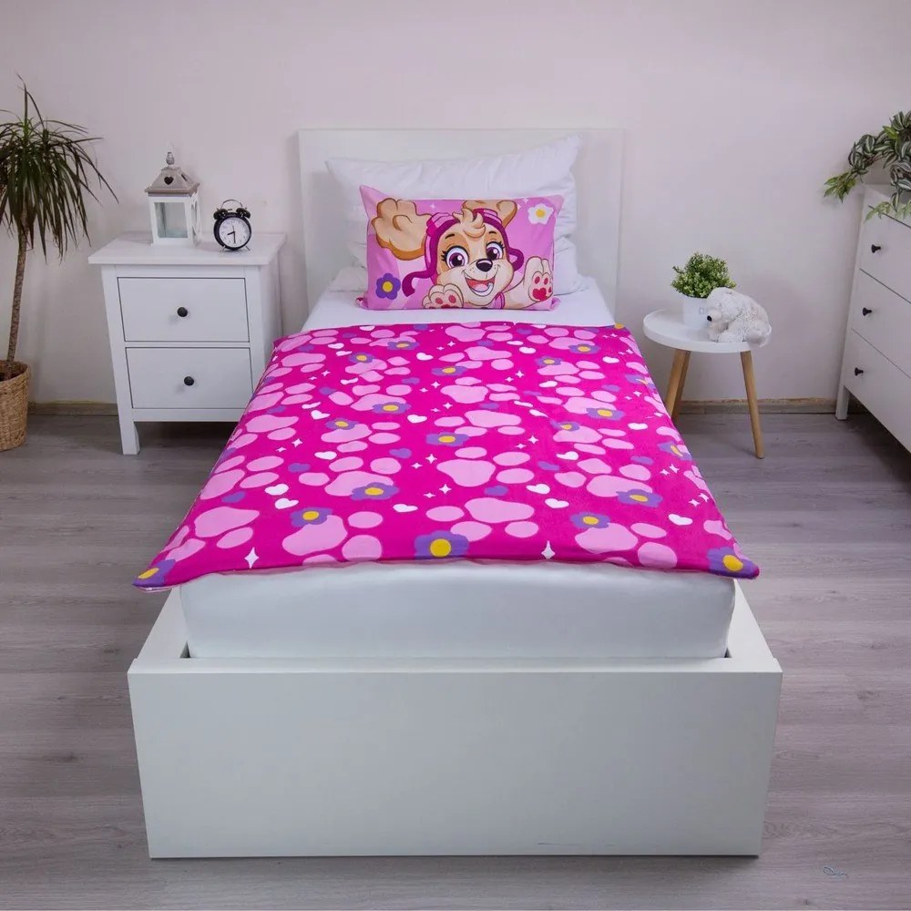 Rózsaszín pamut gyerek ágyneműhuzat babaágyhoz 100x135 cm Paw Patrol "Pawsome friendships grow" – Jerry Fabrics