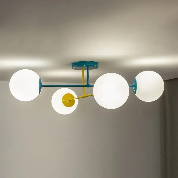 MOON felületre szerelhető csillár 4xE27/15W/230V türkiz/sárga