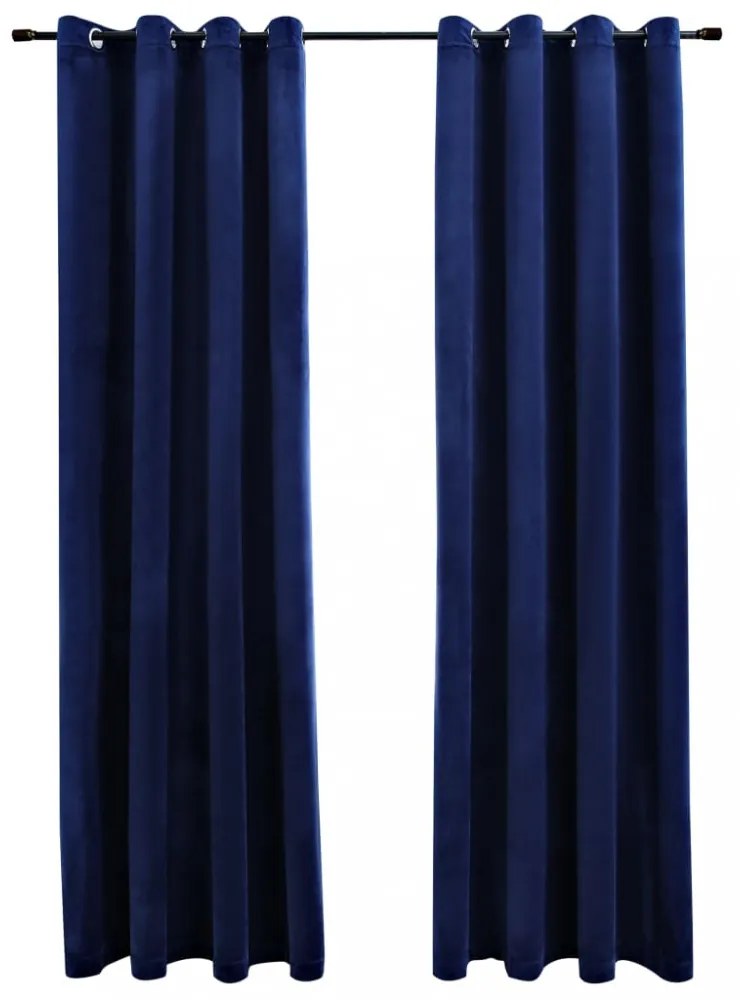 2 db sötétkék bársony sötétítőfüggöny gyűrűkkel 140 x 175 cm