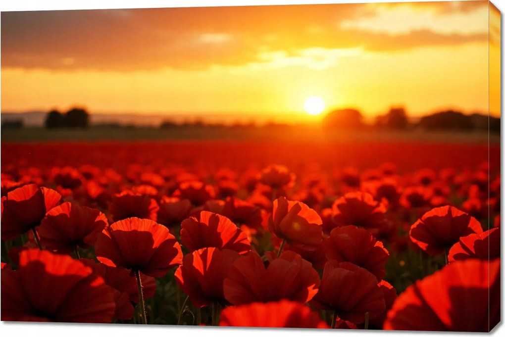 Vászonkép 120x80cm Hálószoba Nappali Panoráma Esti Pipacsok