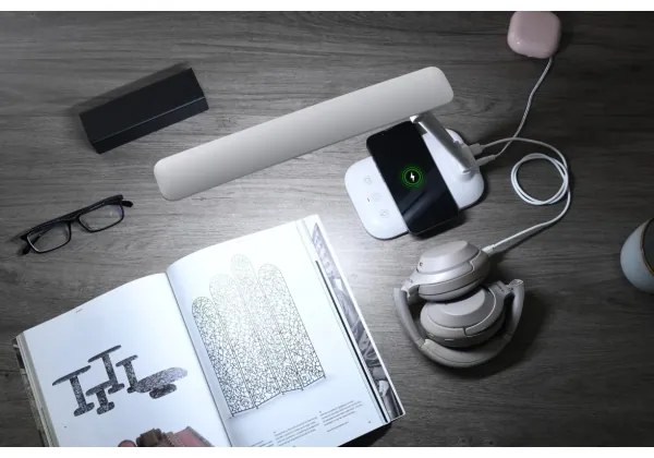 Immax 09107L - LUMI LED asztali lámpa, fényerőszabályozható, vezeték nélküli QI töltéssel, LED/7W/230V, fehér