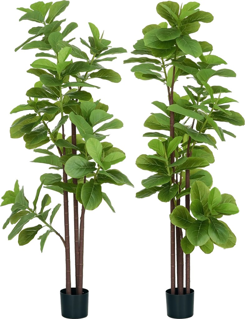 HOMCOM 2 db Mesterséges Növény Fiddle Leaf Fig Ficus Lyrata 180 cm Magas Cserépben, Nagy Mesterséges Fa Dekorációhoz | Aosom