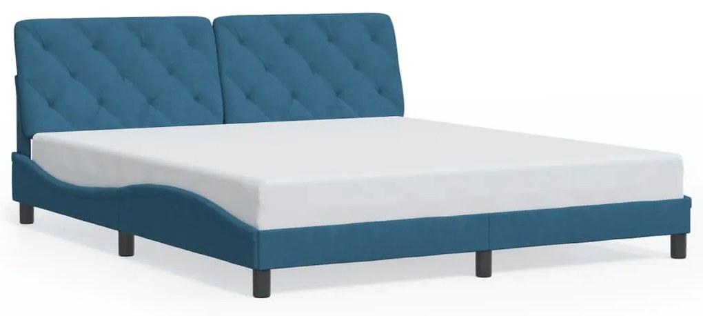 kék bársony ágykeret LED-ekkel matrac nélkül 180 x 200 cm