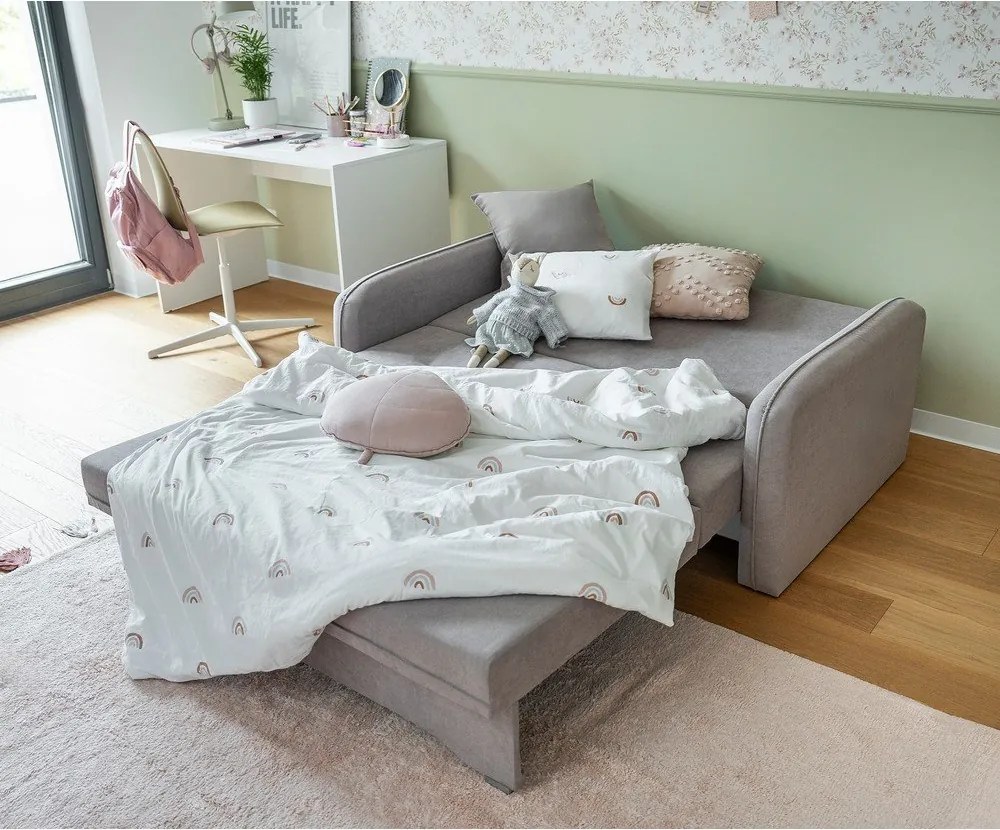 Világosszürke zsenília kinyitható-tárolóhelyes kanapé 155 cm Laine – ELTAP