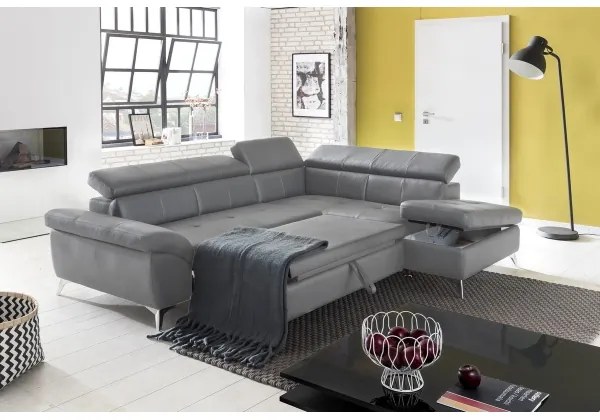 Bőrkárpitos, jobbos, L-alakú SALERNO II sarokkanapé, szürke