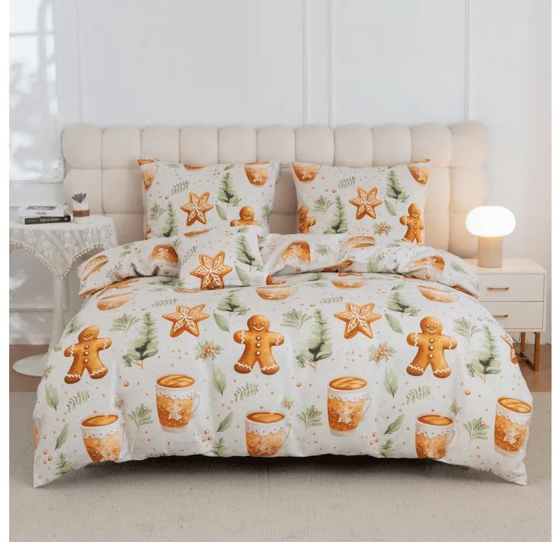 Mikroszálas ágyneműhuzat WINTER GINGERMAN fehér Ágyneműhuzat mérete: 2 db 70 x 90 cm | 200 x 220 cm