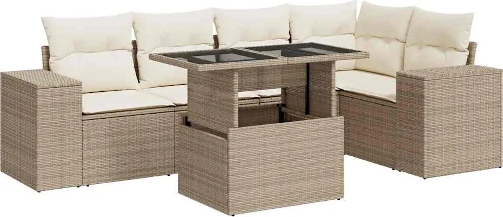 vidaXL 6 részes bézs polyrattan kerti ülőgarnitúra párnával
