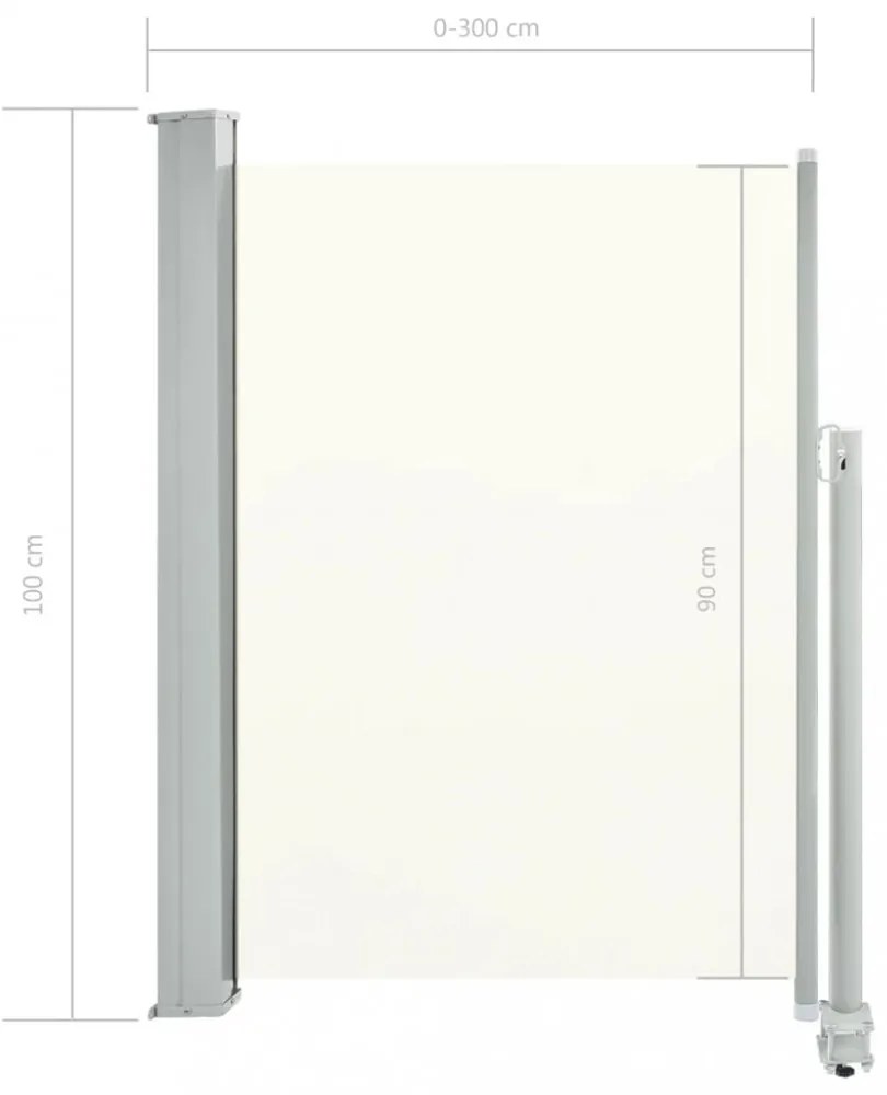 krémszínű behúzható oldalsó terasz napellenző 100 x 300 cm