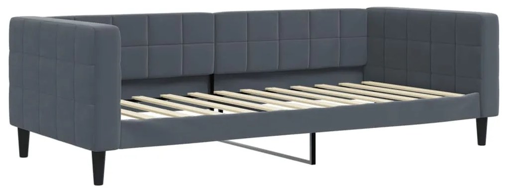 sötétszürke kihúzható bársony heverő matraccal 100 x 200 cm