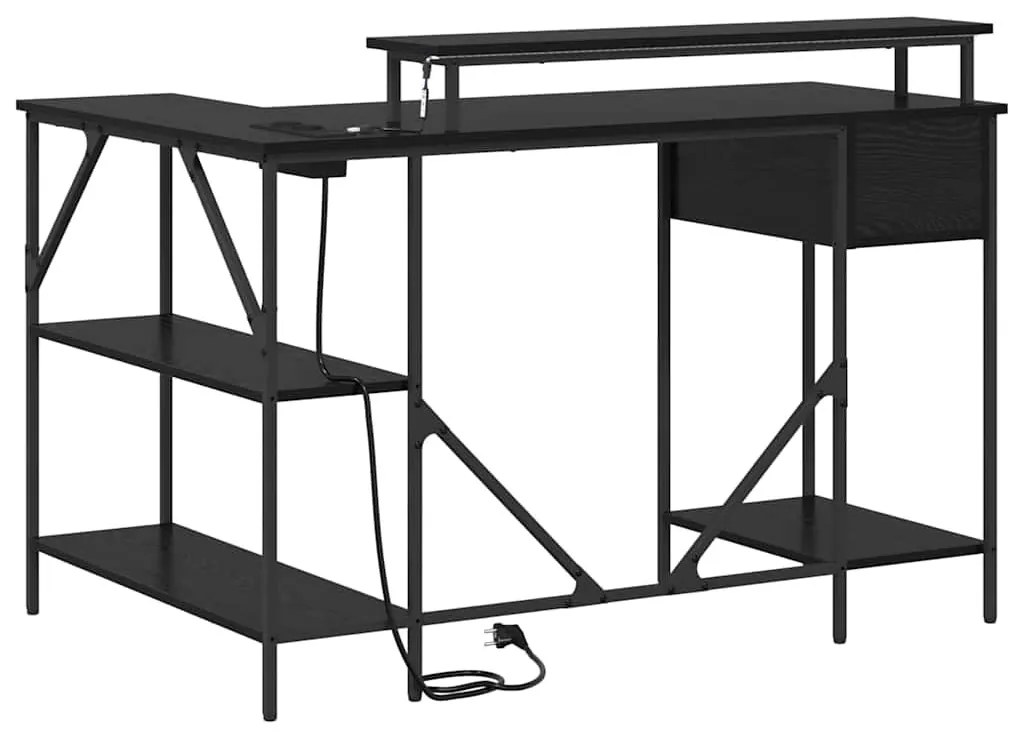 Asztal LED -es lámpákkal Musta tammi 120 x 79 x 86.5 cm Faanyag