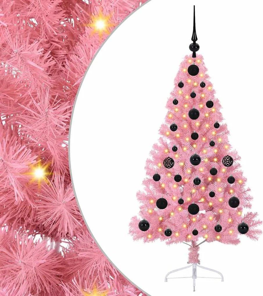 vidaXL Mesterséges, előre világított karácsonyi fa Rózsaszín 120 cm