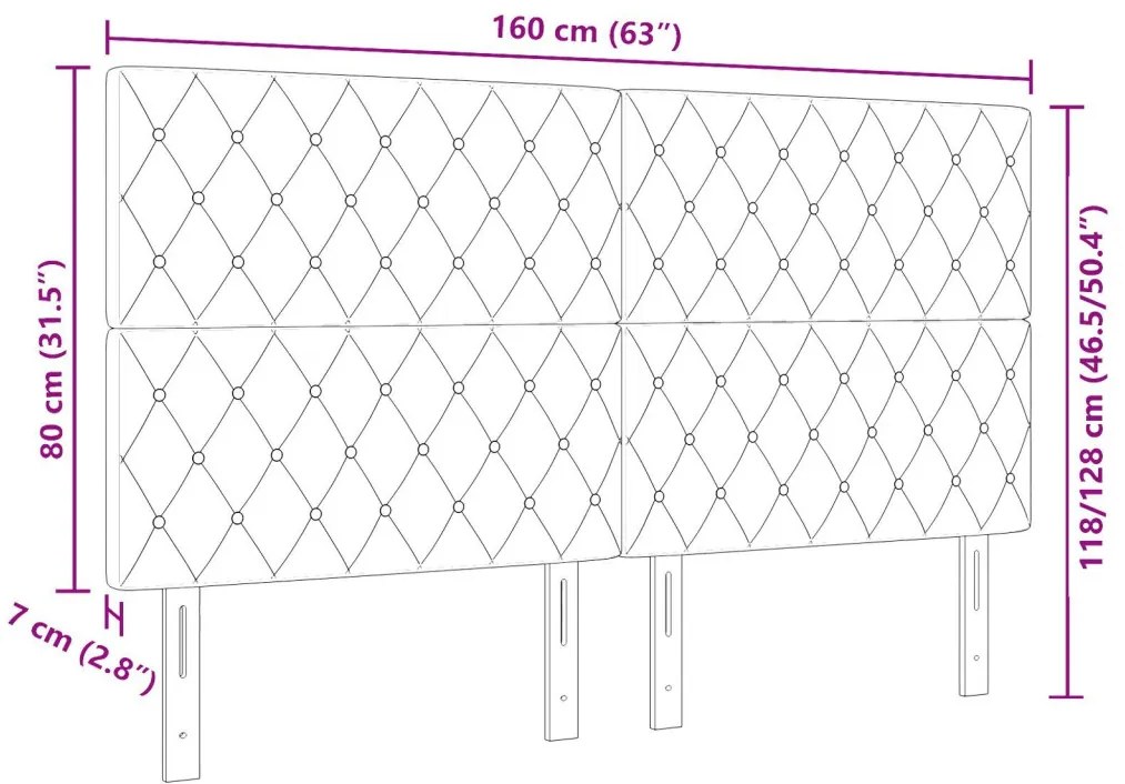 Bársony Fejtámla Argyle fejtámlával Sötétszürke 160 cm Bársony