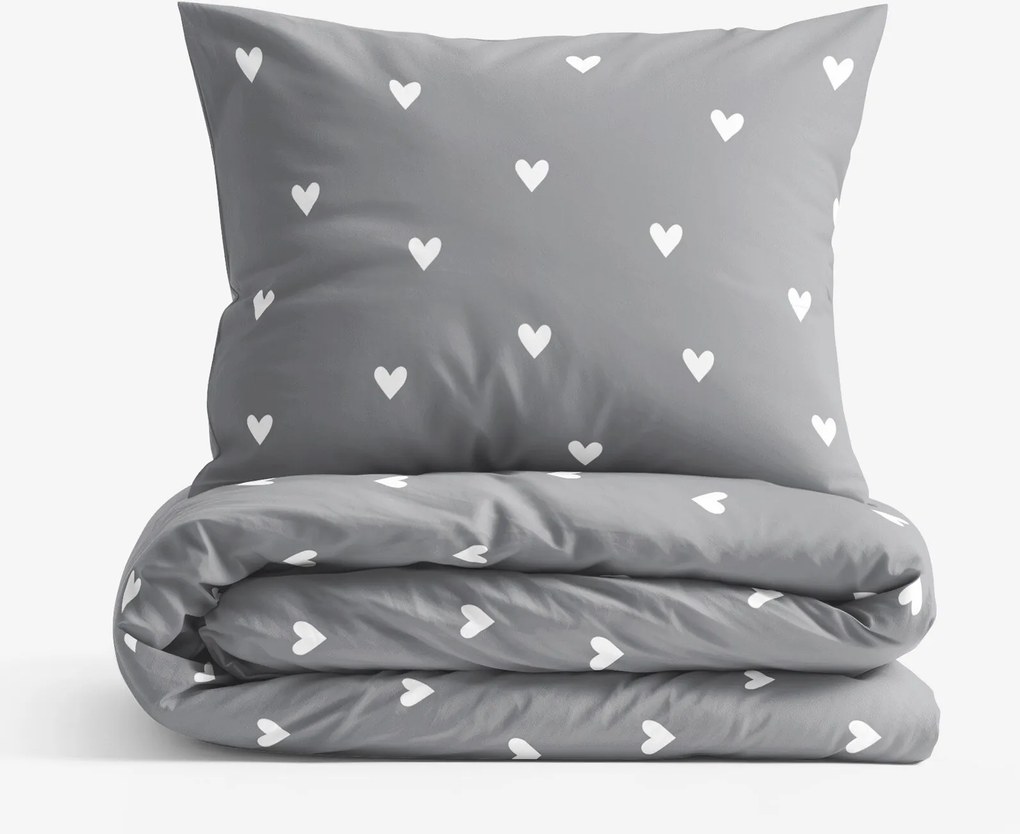 Goldea pamut ágyneműhuzat - szívecskék, szürke alapon 140 x 220 és 70 x 90 cm