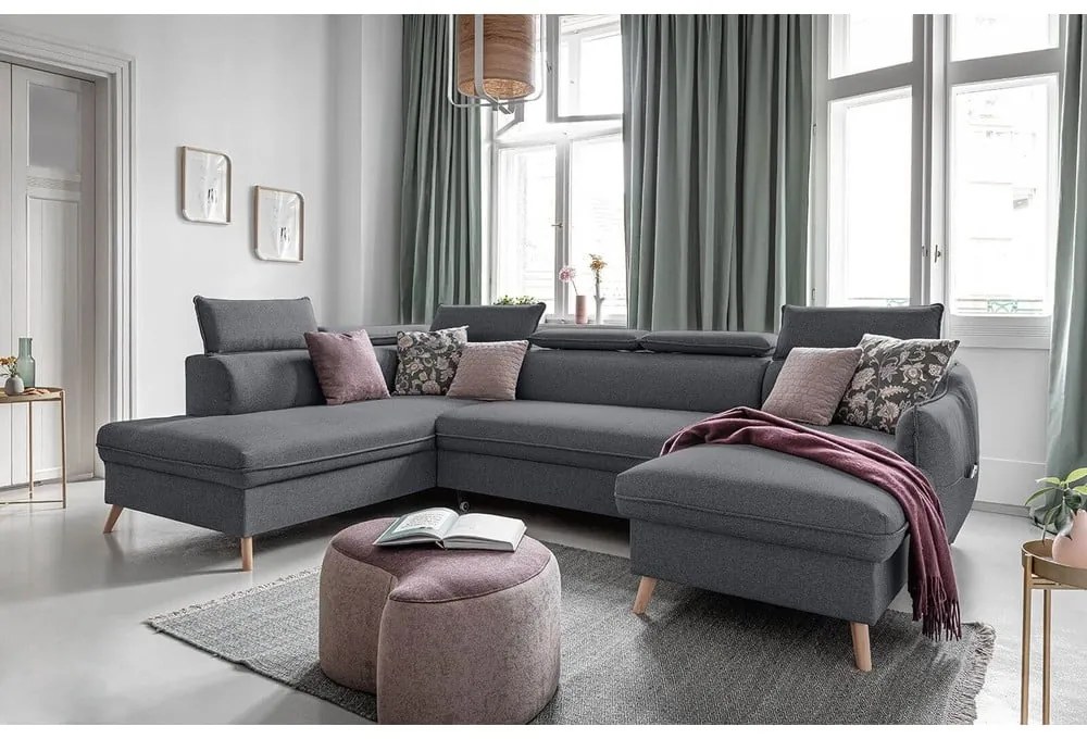 Sötétszürke kinyitható sarokkanapé (bal oldali) Sweet Harmony – Miuform