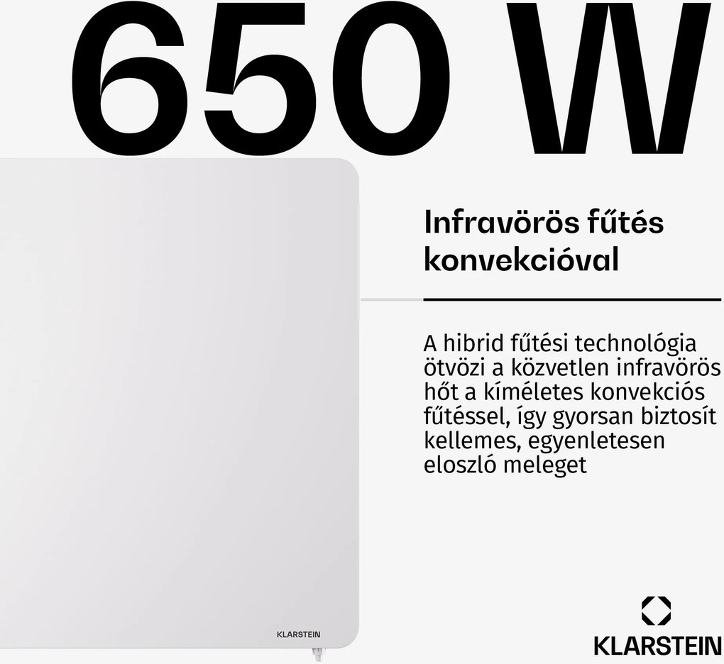 Klarstein Wonderbeam hibrid infravörös fűtőtest | 650 W | 6–12 m² | Modern kialakítás | 60x84 cm