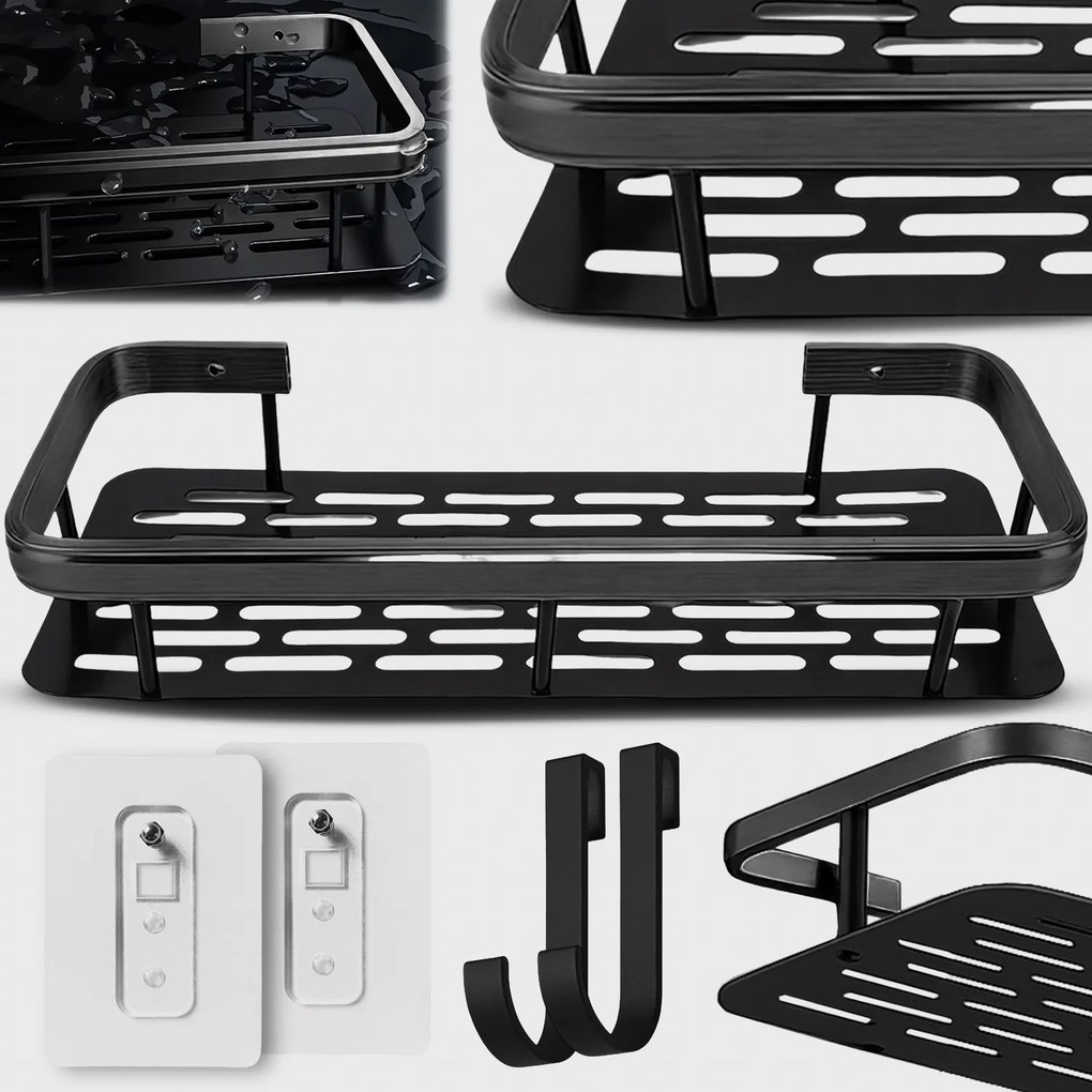 Fürdőszobai Polc Öntapadós Függő Loft Fali Zuhany Fém 30cm