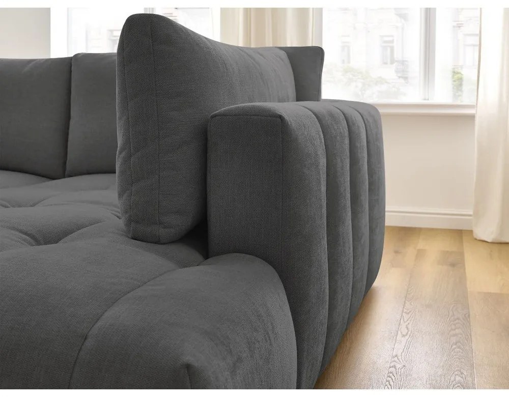 Sötétszürke kinyitható-tárolóhelyes sarokkanapé (jobb oldali-L alakú) Fuji – Bobochic Paris