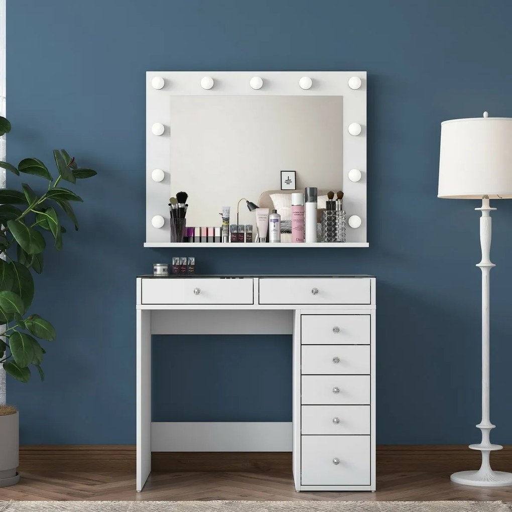 Verona White üveglapos kozmetikai asztal